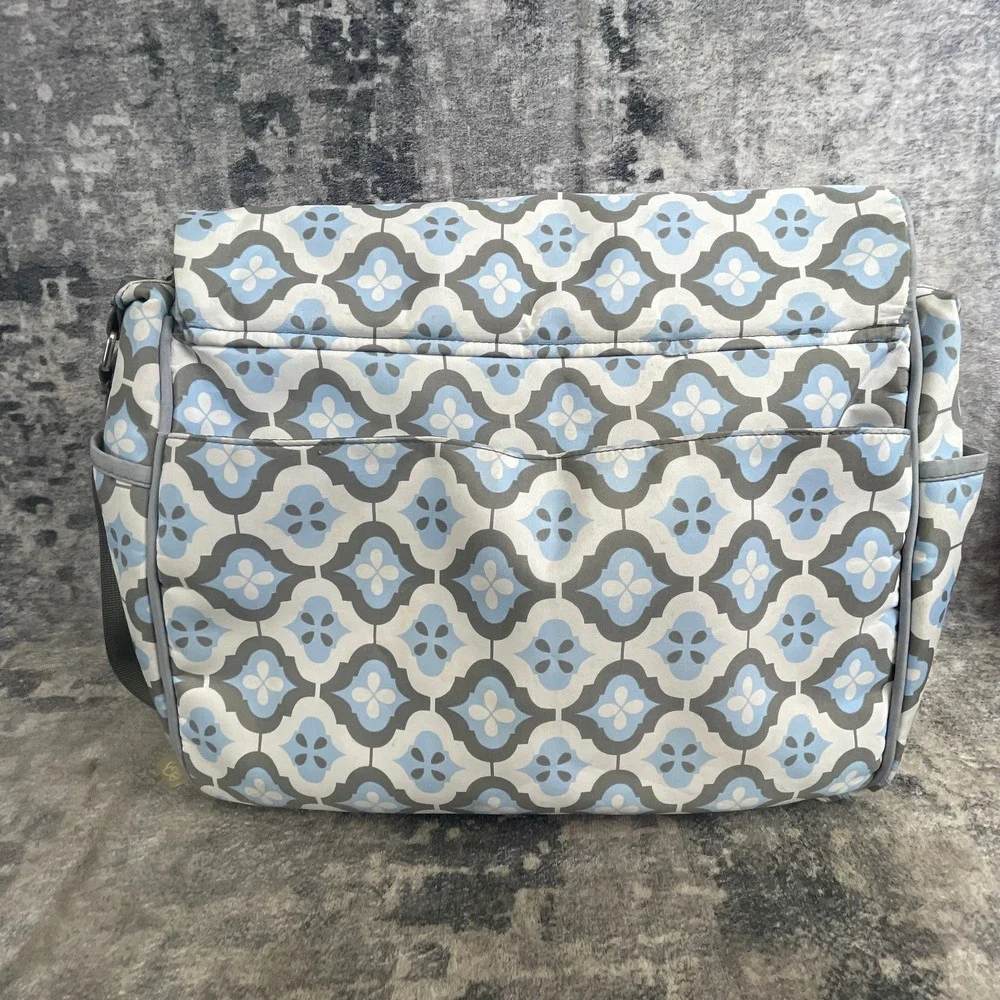 Bumble Unisex Diaper Bag Floral Trellis Gray Blue Messenger Travel Tote Bag